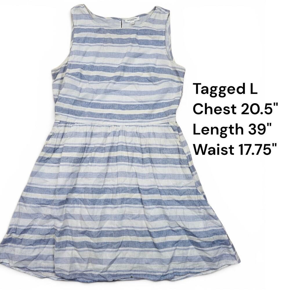 BEACHLUNCHLOUNGE Linen Blend Midi Dress Women's L Striped Coastal Minimalist - Picture 2 of 5